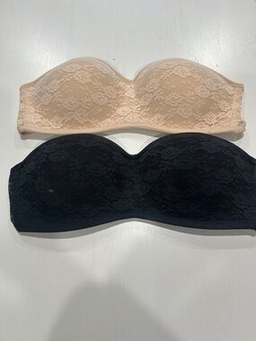Pink’s Victoria Secret Strapless Lace Bandeau Bra - Black & Nude